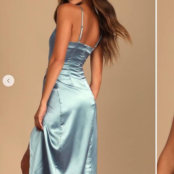 Lulus Dusty Blue Satin Midi Dress - size XS - new, never worn, with tags! - Picture 8 of 8